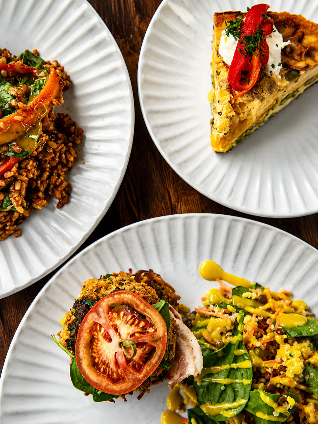 A selection of cafe dishes on white plates