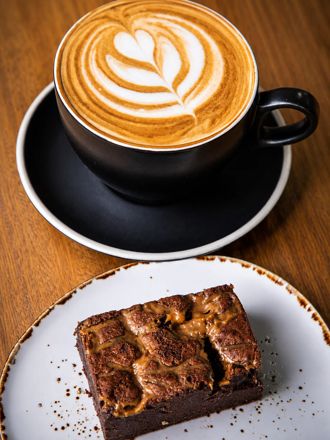 Flat white and a slice from the cafe cabinet